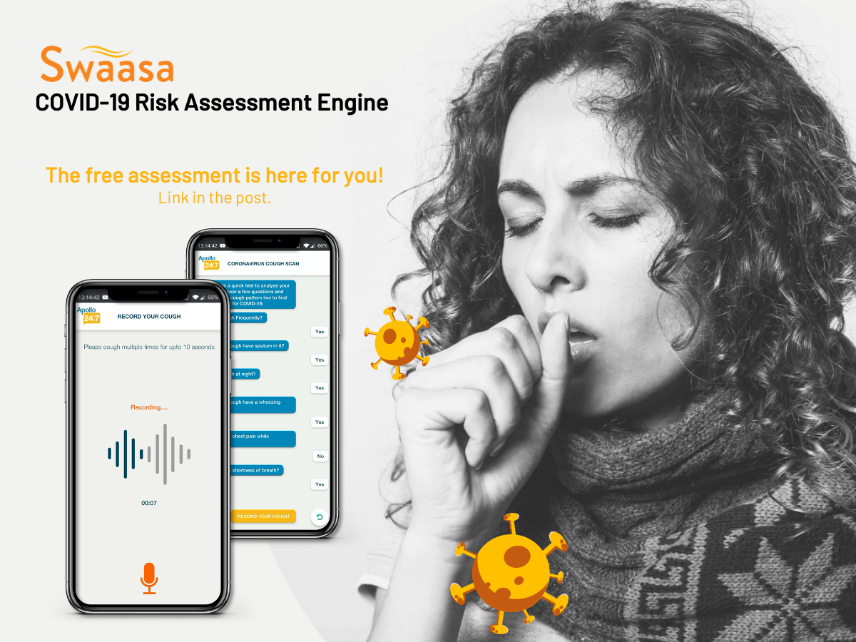 Swaasa AI's powerful audiometric analysis of cough sounds powers Apollo 247's COVID-19 Risk Assessment Scanner which has gone live. #Covid_19 #apollo #risk #scanning #cough #Covid_19india #covid_19 #coronavirus #innovation #tech #solutions