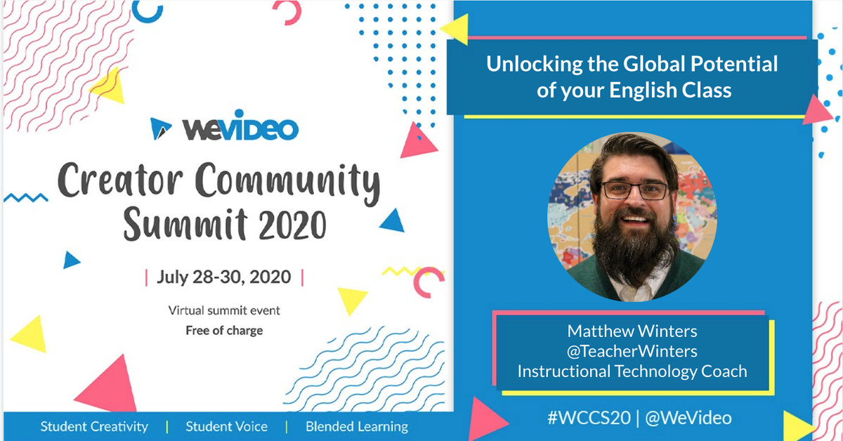 TeacherWinters's tweet photo. So stoked to be sharing at #wccs20 this year! My session combines my love of #TeachSDGs and Filmmaking in the English Classroom.  Join me for a few great days of learning from July 28th-30th! Sign up for free here:

https://t.co/mDe93TAmk5

#WeVideo #Whatsyourstory @WeVideo https://t.co/jW2qqKcN2w