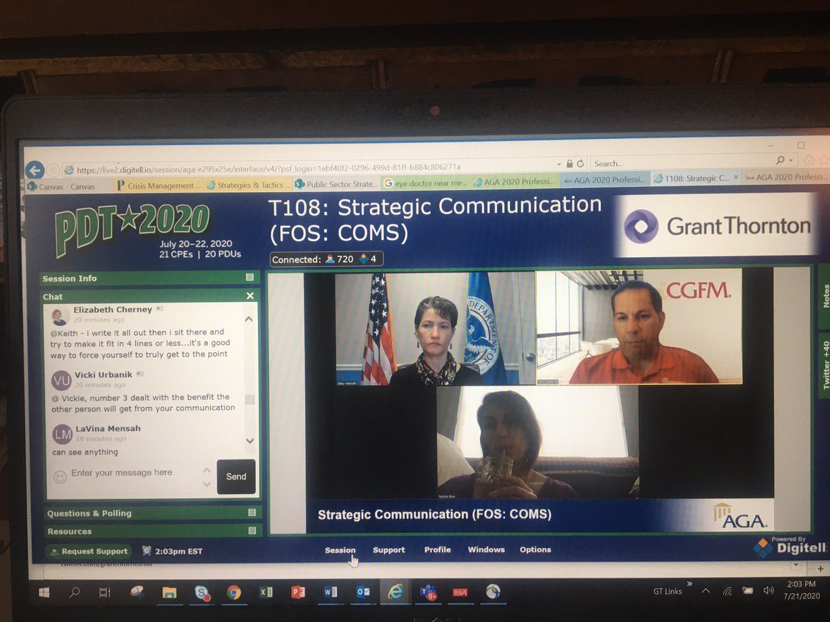 EmilyOehler's tweet photo. @GTpublicsector Tony Scardino moderating “Strategic Communications” panel at AGA #PDT2020 training ... practical tips to get the work done through shared information and better, more targeted distribution to staff and partners https://t.co/bYHFdrSY1T