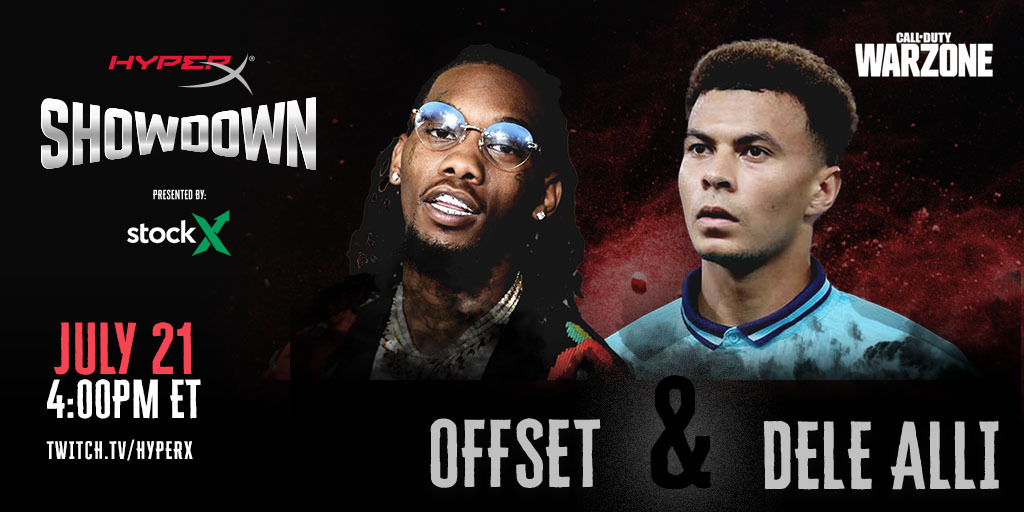 tekunoff's tweet photo. Soccer player Dele Alli and music artist Offset play COD on https://t.co/lq96mSSkKG this afternoon during HyperX Showdown. #hyperx https://t.co/8latONK02O