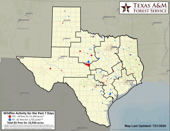 AllHazardsTFS's tweet photo. Over the past 7 days, Texas A&amp;M Forest Service and local fire departments have responded to 85 fires that have burned 16,936 acres. Be aware of local conditions while doing any work outside that produce heat. Do your part, don't let a wildfire start! https://t.co/TaIOy0Y0kn