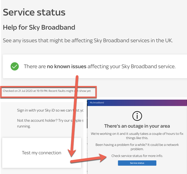 onlyplo's tweet image. @SkyHelpTeam - We have had an outage in W3 for over 8 hours now but your service status page is happily showing no issues, unless you bother to click "Test my connection". How do we get a status update? #misleading #brokeninternet #lockdownwithnointernet #skyisbroken