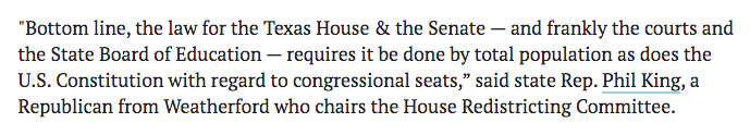 Notably, Texas House leaders previously told  @TexasTribune they have no plans to change the way they draw  #txlege and congressional districts, even with more detailed citizenship data.