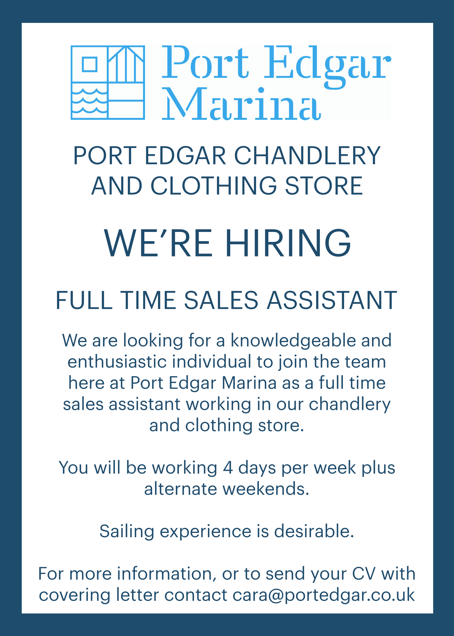 Port Edgar Marina on Twitter "We're hiring a full time sales assistant