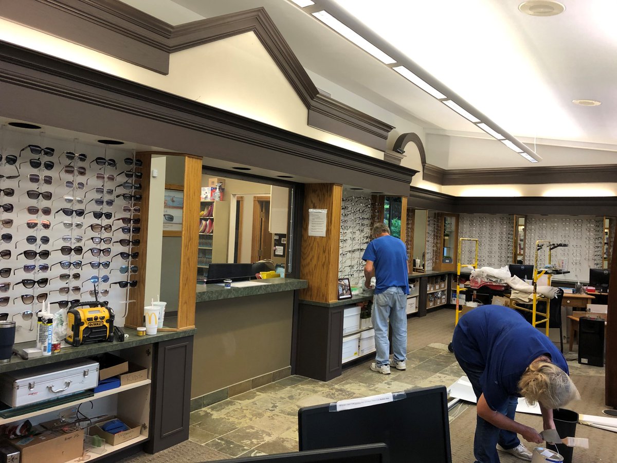 T2Designs's tweet image. A new vision! Check out this #behindthescenes progress shot of Town &amp;amp; Country Eyecare's renovation project. Things are looking good! 😎

#t2designs #commercialinteriordesign