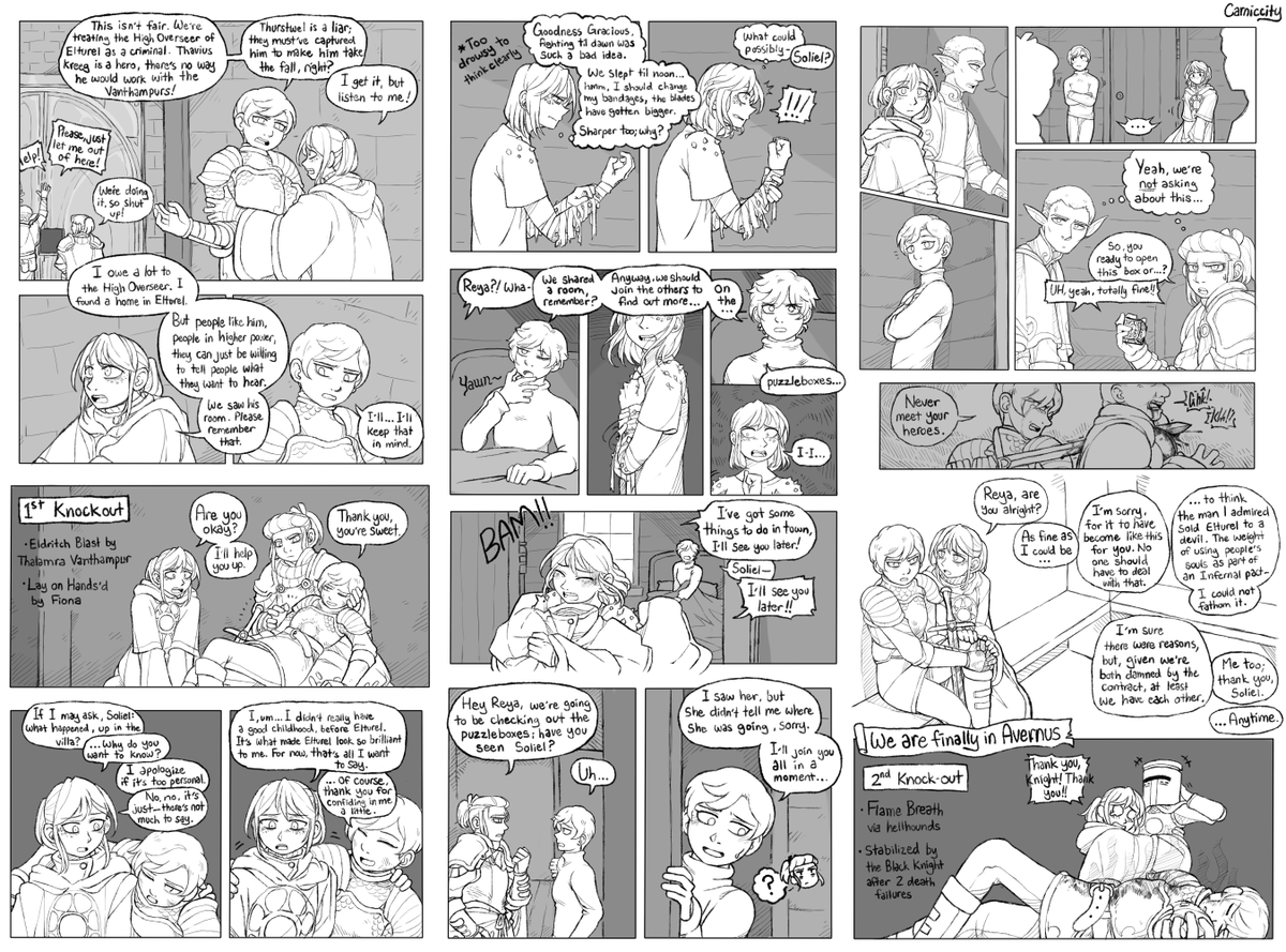 Carniccity's tweet photo. Wow it's been some time since I posted here, but I think it was worth it to crank this out. Still playing through the Descent into Avernus campaign, and here's a compilation of Soliel's relationship with Reya Mantlemorn. #DnD #illustration https://t.co/cI2KWONftY