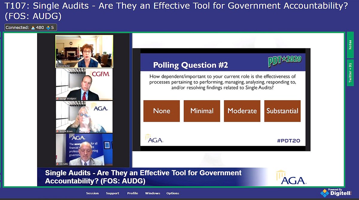 fotomkr's tweet photo. Listened to a great panel discussion about the single audit as an effective tool for government accountability.  Just another example of great sessions at the AGA Virtual PDT.  #PDT20 @FOTOMKR @AGACGFM https://t.co/YV7537EGqs
