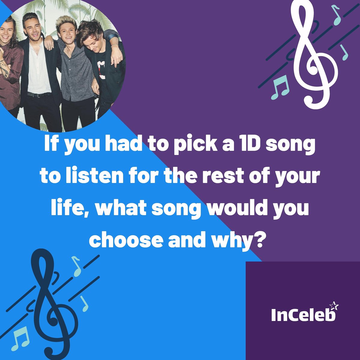 InCeleb1's tweet photo. If you had to pick a @onedirection song to listen for the rest of your life, what song would you choose and why?

#onedirection #onedirectionreunion #reunion #1d #songs #onedirectionbestfans #onedirectionfans #onedirectionsongs https://t.co/9ys1zSXiSq
