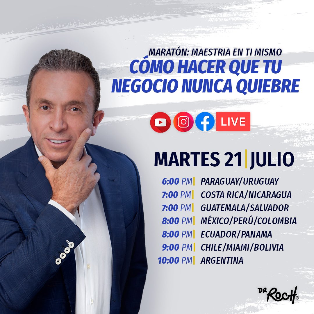 dr_roche's tweet photo. Es momento de trabajar en ti!!!
#MAÑANA : CÓMO HACER QUE TU NEGOCIO NUNCA QUIEBRE😁
⏰7:00 PM COSTA RICA/NICARAGUA
⏰7:00 PM GUATEMALA/SALVADOR
⏰8:00 PM MÉXICO/PERÚ/COLOMBIA
⏰8:00 PM CHILE/ECUADOR/PANAMÁ
⏰9:00 PM MIAMI/BOLIVIA
⏰10:00 PM ARGENTINA
#drroch #emprendimiento https://t.co/8JovAbTQ4W