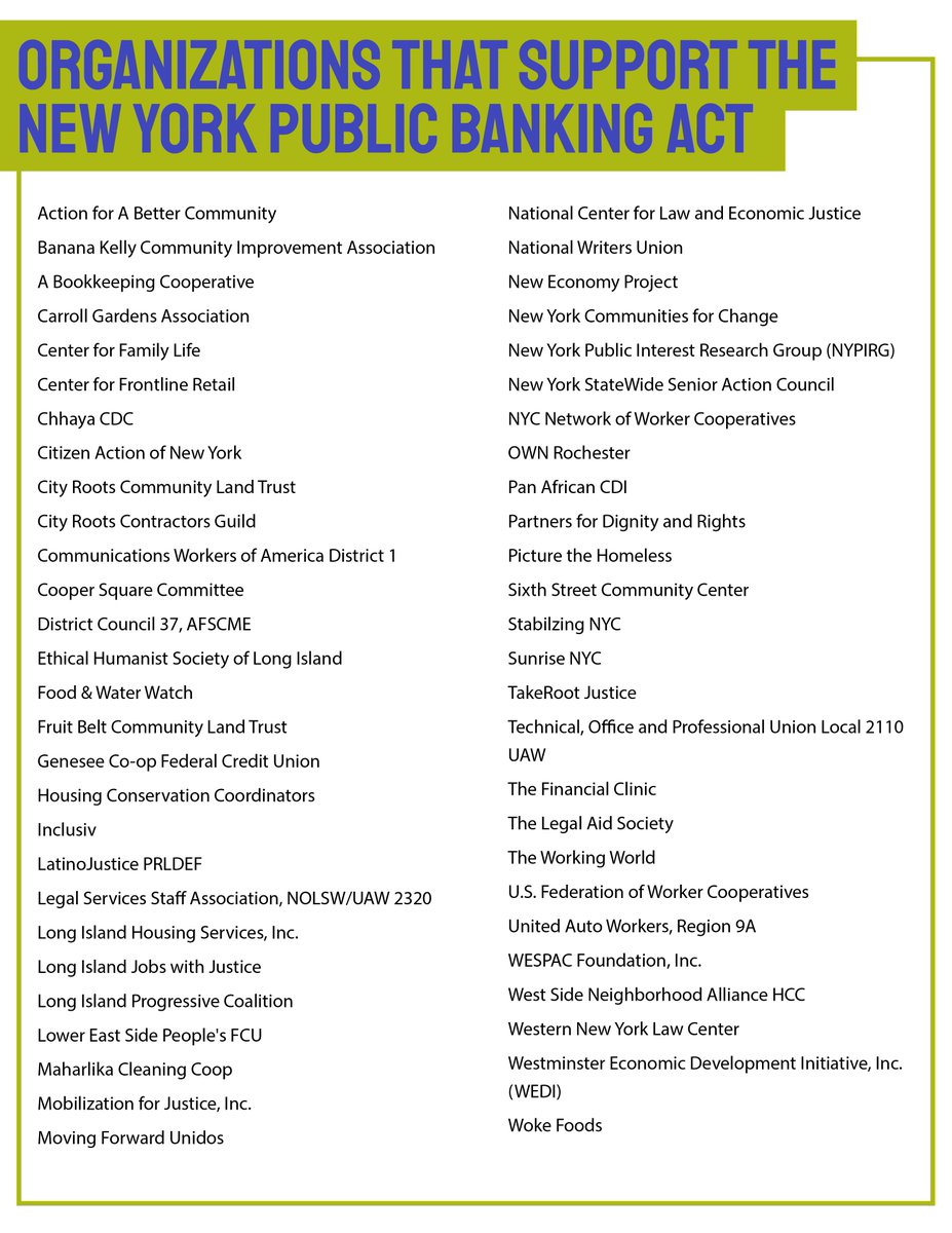 We need #PublicBanks for a just #COVID19 recovery and equitable future for all NYers. Call Senate Majority Leader <a href="/AndreaSCousins/">Sen. Stewart-Cousins</a> &amp; Assembly Speaker <a href="/CarlEHeastie/">Speaker Carl Heastie</a> today and tell them to support the #NYPublicBankingAct (S5565C/A9665C). More at bit.ly/2OsnRIm