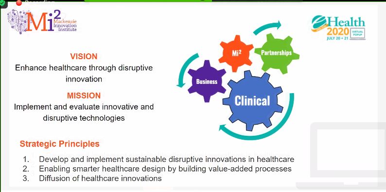 I really like how "simple" the @Mi2Health mission is for <a href="/MackenzieHealth/">Mackenzie Health</a> - Implement and evaluate innovative and disruptive technologies. #eHealth2020