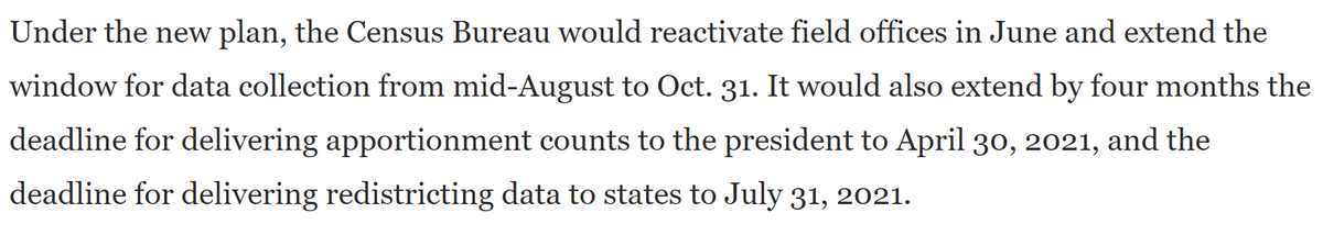 Meanwhile, the Trump Admin in April had asked Congress to push back the report deadline  https://www.washingtonpost.com/local/social-issues/trump-administration-asks-congress-to-push-back-census-by-months/2020/04/13/f6303052-7de7-11ea-a3ee-13e1ae0a3571_story.html