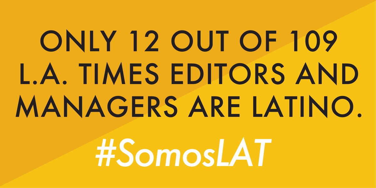 Did you know that out of 109  @latimes editors and managers, only 12 are Latino, despite L.A. County having nearly 5 million Latinos? Representation starts from the top. The  @LATLatinoCaucus demands that our leadership reflect our community.  #SomosLAT  https://latguild.com/news/2020/7/21/latino-caucus-letter