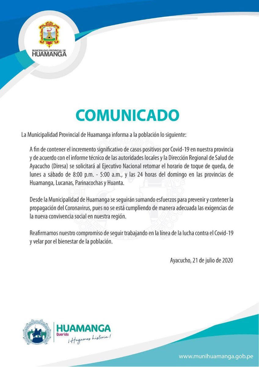Ensartes's tweet photo. @GoreAyacucho #DiresaAyacucho ante el incremento de casos en la región y el eminente colapso de los servicios médicos, decidieron retomar cuarentena focalizada en agosto, en las provincias de Huamanga, Lucanas, Parinacochas y Huanta. https://t.co/FsGRfiS1Dl