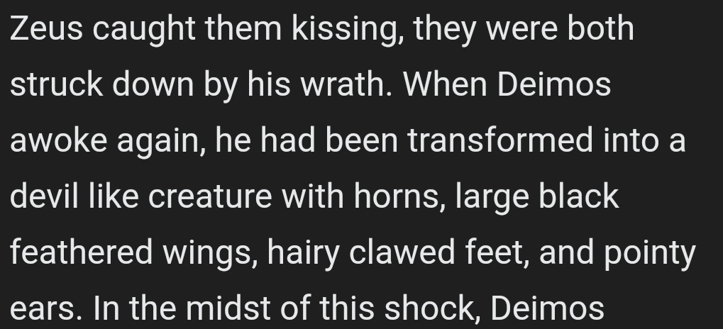 You'll recognize them in sailor moon as the the 2 ravens with Black wings accompanying Sailor Mars. There's also a 1970 manga called Bride of Deimos where Deimos is turned into a devil-like creature with BLACK FEATHER WINGS. Ladies and gentlemen... We got him.