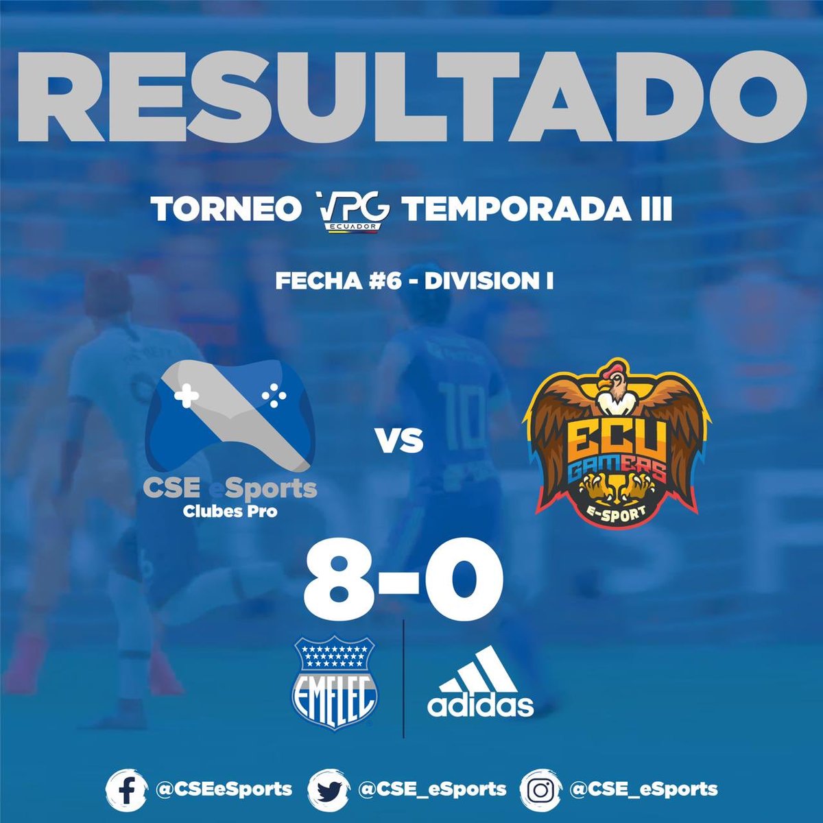 CSE_eSports's tweet photo. ¡RESULTADOS!

La noche de ayer se jugaron la fecha 5 y 6 de la liga @VPGEcuador en donde nuestro equipo de Clubes Pro cayó 3-2 en el primer partido, y ganó en el segundo por 8-0.

🔵🎮⚽️

#JuegaDesdeCasa https://t.co/lRrVkA87Jx