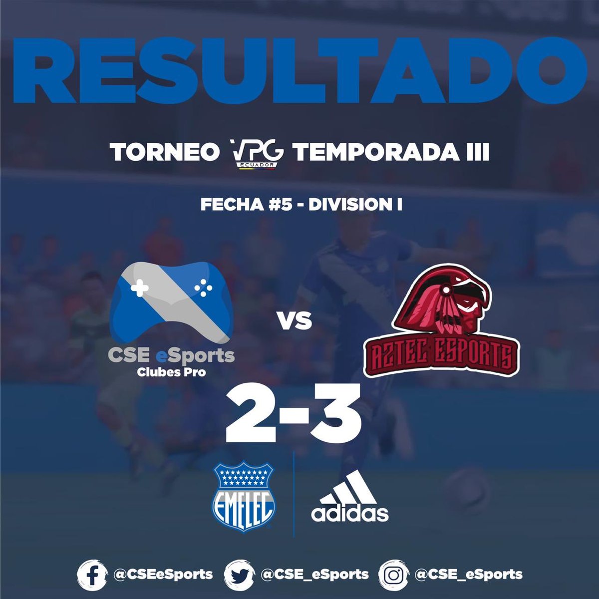 CSE_eSports's tweet photo. ¡RESULTADOS!

La noche de ayer se jugaron la fecha 5 y 6 de la liga @VPGEcuador en donde nuestro equipo de Clubes Pro cayó 3-2 en el primer partido, y ganó en el segundo por 8-0.

🔵🎮⚽️

#JuegaDesdeCasa https://t.co/lRrVkA87Jx