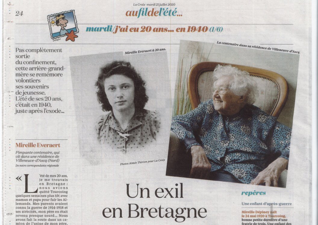 lesorchideesvda's tweet photo. La star de la journée ! L’une de nos résidentes en pleine page du quotidien La Croix. A 100 ans, elle nous raconte « l’été de ses 20 ans ». Souvenirs, souvenirs... https://t.co/p6lPrFy982