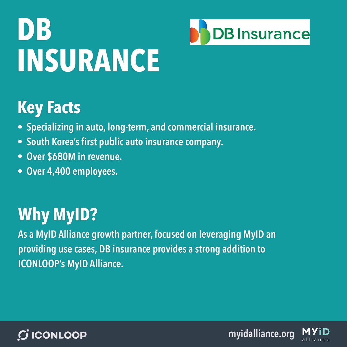 DB Insurance - SK’s first public auto insurance company. Over 4,400 employees and over $680M in revenue. A MyID Alliance growth partner.  #ICONProject  #Crypto  #Blockchain  $ICX