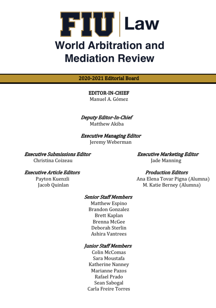 WAMR is proud to introduce our new Editorial Board for the 2020-2021 academic term. Congratulations to our new members and welcome to the team! #fiulaw <a href="/fiulaw/">FIU College of Law</a>