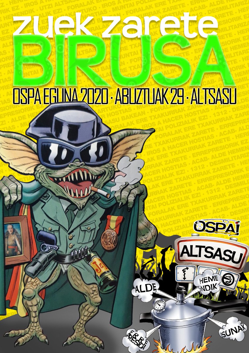 🔴Isun berriak Altsasun!

Oraingoan OSPA! Herri Mugimenduaren aurkakoak.

Errepresioaren aurrean, kolektiboaren indarra!

Zuek zarete birusa!
#AldeHemendik