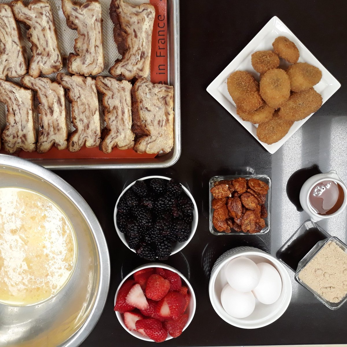 NewlyWedsFoods's tweet photo. We're celebrating #testkitchentuesday with our Chef Jeff's mise en place while making bread pudding french toast. #NWFoods #NWFoodsCulinary #miseenplace #cheflife #frenchtoast #breadpudding #breadpuddingfrenchtoast #breakfast https://t.co/9pcEv56Jl0