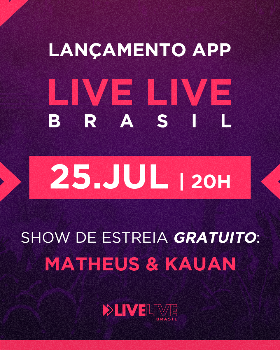 LiveLiveBrasil's tweet photo. O lançamento já tem data definida! 😍 Isso mesmo, a grande estreia do APP Live Live será no dia 25 de Julho, sábado às 20h, com uma super Live da dupla @matheusekauan com acesso GRATUITO. Você não vai perder, né? 

#liveliveapp #livelivebrasil #matheusekauan https://t.co/uterSHhfXR