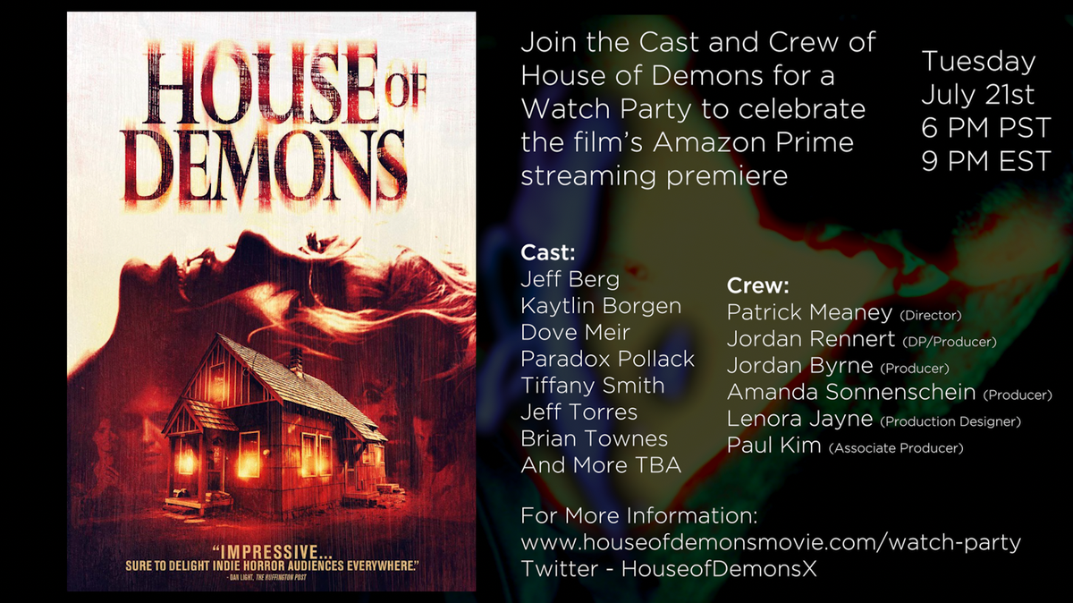 HouseOfDemonsX's tweet photo. We're doing a one time only watch party for House of Demons tonight with the cast and crew!

Watch along and we'll answer the questions about the film you've always been wondering!

https://t.co/sfw8haF2iL https://t.co/hXq1m5iAgA