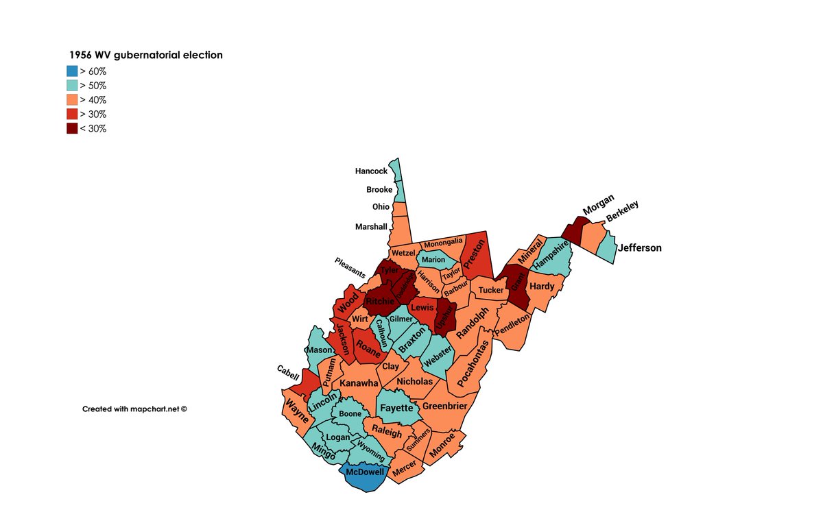His campaign was derailed, however, by a late revelation of kickbacks accepted at a previous job as head of the state's primary juvenile home. Underwood became the first Republican governor of West Virginia since the Depression, taking 56% of the vote
