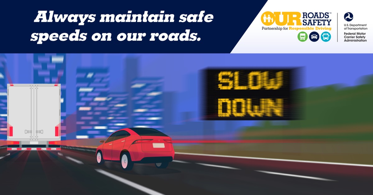 TeensDriverSeat's tweet image. During Operation Safe Driver week, and always, share the road safely with large vehicles by maintaining a safe speed on #OurRoads #OperationSafeDriver
