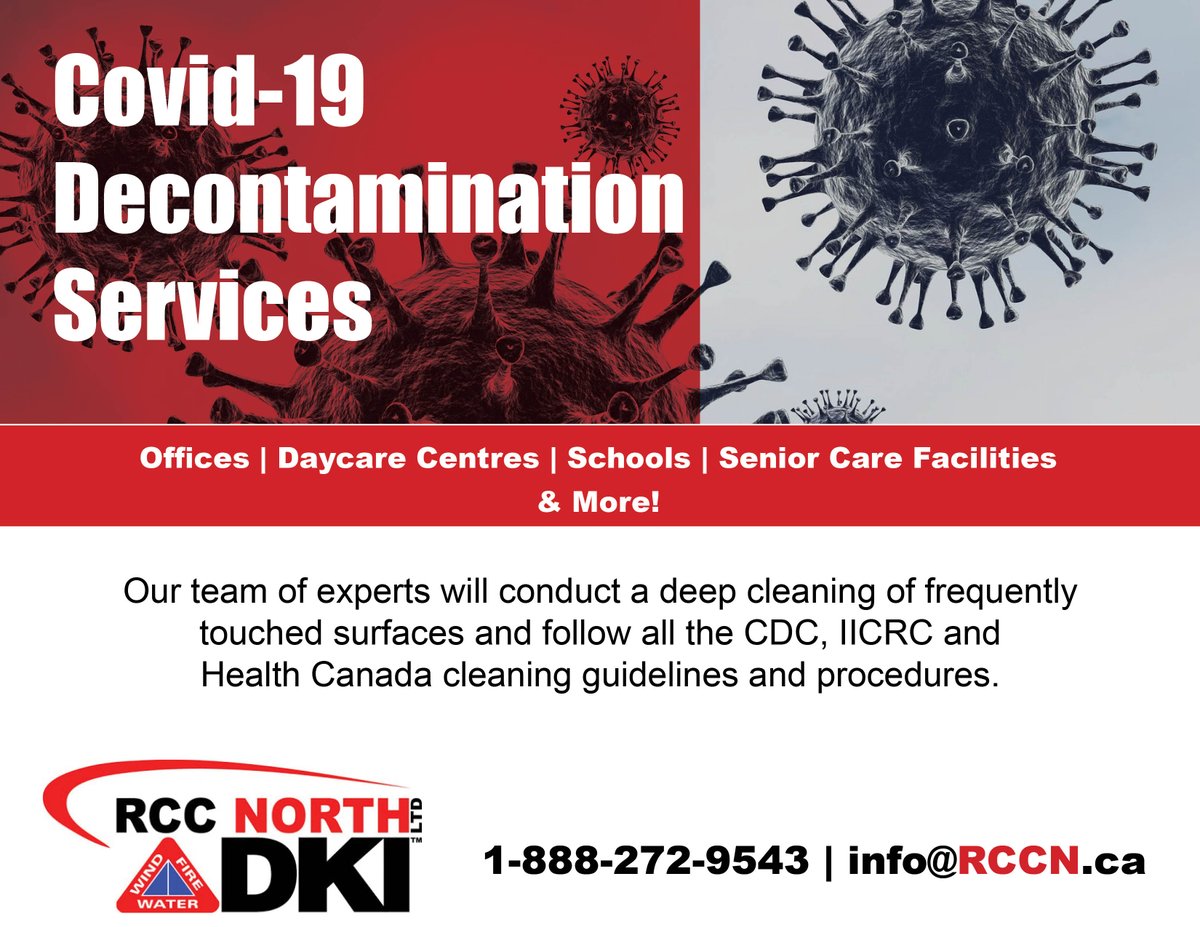 Did you know that RCC North can provide cleaning your workplace? 

Call us today to learn more: 
1-888-272-9543 | info@RCCN.ca 

#covid19 #Workplace #WorkplaceSafety