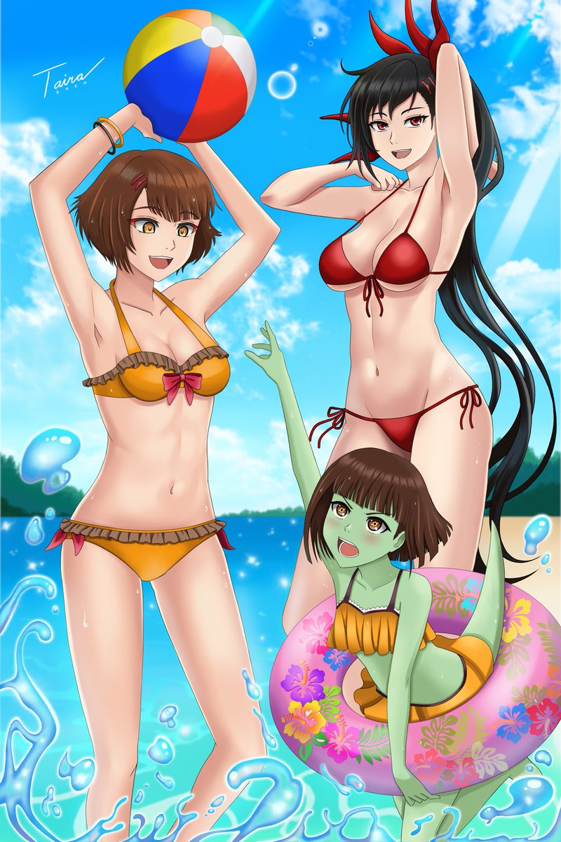TAtowaku's tweet photo. Here’s my digital drawing of the Tower of God Princesses of Jahad at the beach!😄 #anime #towerofgod #kaminotou #animeart #animegirls https://t.co/qi3xJ6WAcH