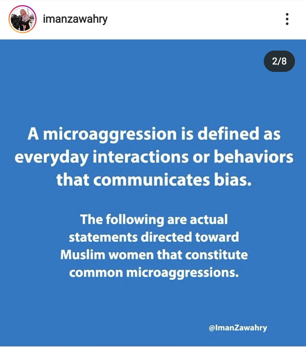 Thank YOU to the brilliant  @imankzfilm for this Instagram post on "Microaggressions towards Muslim women" I sadly relate to so many of these statements. Thread with my commentary.