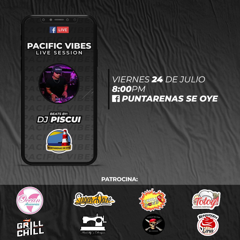 Este viernes hay de nuevo Live Session! Pero esta vez desde la página de Facebook de Puntarenas Se Oye 🙌🏽
•
Contaremos con muchas rifas por parte de nuestros patrocinadores 🎁 
•
Los esperamos! #PVLiveSessions #PacificVibesTeam