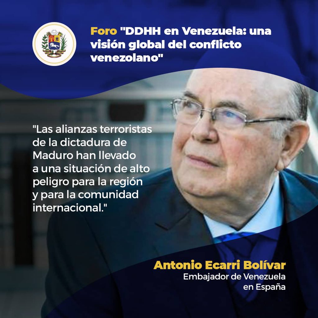 EmbajadaVE_AT's tweet photo. Embajador @EcarriB:
“Las alianzas terroristas de la dictadura de Maduro han llevado a una situación de alto peligro para la región y para la comunidad internacional”
#ForoDDHH https://t.co/IazddnXrIH
