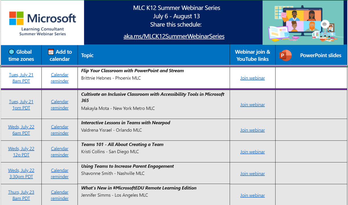 NEW! We have a set of free K-12 webinars on #MicrosoftEDU topics like #MicrosoftTeams, Inclusive Classroom, and tons more 🌍 

Explore the spreadsheet and find a webinar to attend this summer 🌞

👉 aka.ms/K12MLCSummerWe…

#edtech #edchat #MIEExpert