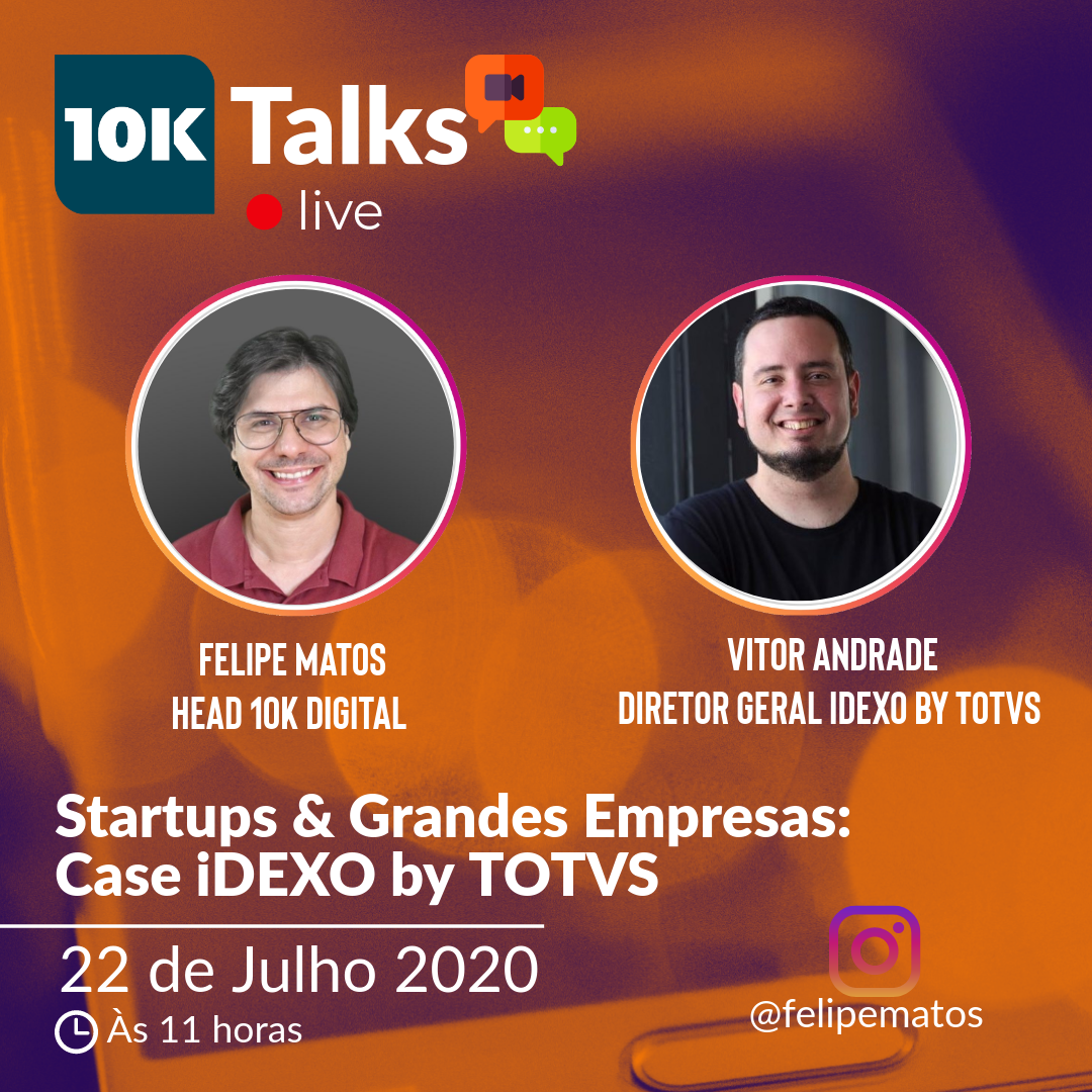 10kDigital's tweet photo. O próximo convidado para a Live da série #10KTalks, é @vitoragar1, Diretor Geral do iDEXO que é a frente de inovação aberta da @TOTVS.

A cooperação entre startups e grandes empresas tem se tornado cada vez mais frequente e é sobre isso que vamos falar. https://t.co/G9owStXRv6