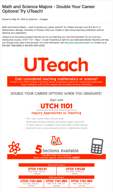 UTRGVUTeach's tweet photo. Ready to see if teaching is right for you? #TryUTeach and find out! @uteach @utrgv https://t.co/aGxlPaiSy6