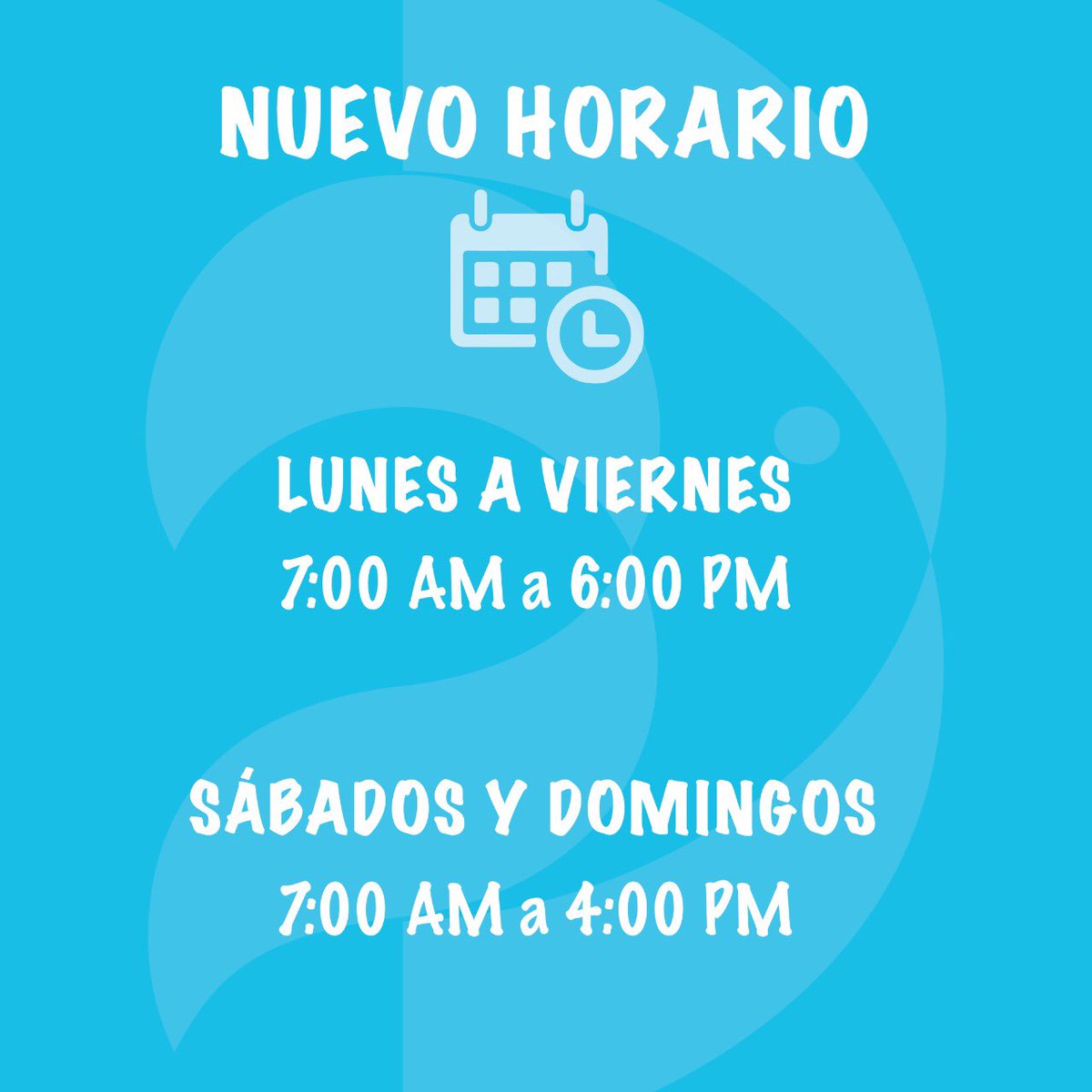 #NuevoHorario De lunes a viernes, de 7am a 6pm. Sábados y domingos, de 7am a 4pm. ⏰ #adriantropical