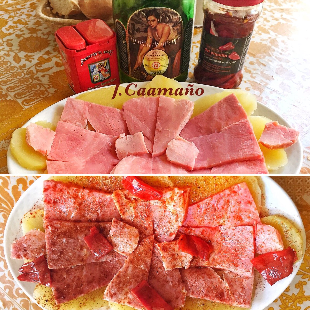 J_Caamano's tweet photo. Hoy de cocinillas #LacónCocido de @carnicaslabrana con #patatascocidas #AceitedeOlivaVIRGENEXTRA #LaNiñaDeMisOjos , #Pimenton y #PimientosDelPiquillo asados al ajillo.
Este sabroso y sencillo plato había que regarlo rompiendo cánones con  @juveycamps  #BrutNatureReserva https://t.co/sL6YOiYOZd