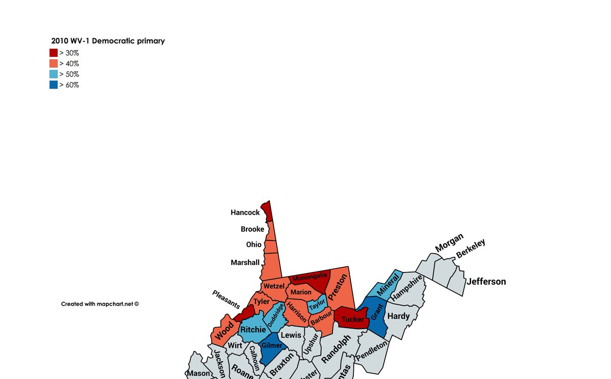 Oliverio brought back those ethics charges as he mounted a challenge from the right. It worked--for the first time, a Mollohan did not carry Marion County, and Oliverio prevailed 56-44.