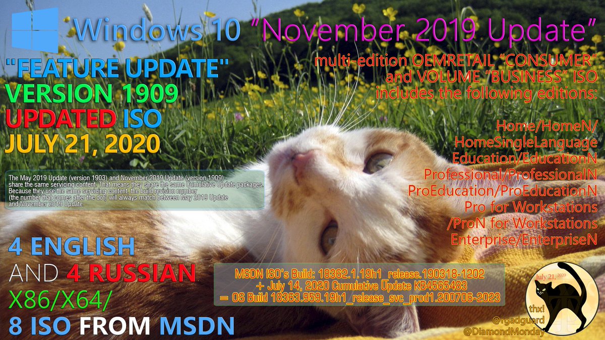😻📢Windows 10 Version 1909, #19H2, (#UpdatedJuly2020)
📋#19H2 RTM Build 18363.418 with #KB4517389 + July 14, 2020 #KB4565483 = OS Build 18363.959.19h1_release_svc_prod1.200706-2023
📁4-ENGLISH|4-RUSSIAN X86/X64 #CONSUMER/#BUSINESS from #MSDN 8-ISO👉rg-adguard.net/go/JULY20MSDN1…
👁️WZT
