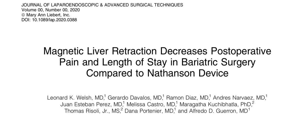 danguerron's tweet photo. Less incisions more 🧲 @DukeSurgery 
Magnetic liver retraction in bariatric surgery is associated with decreased postoperative pain scores, decreased hospital LOS, and increased operating supply costs.https://t.co/BGqbmhrD4Z @SAGES_Updates @SOARD_JOURNAL @IfsoSecretariat https://t.co/cRXUCkZgkw
