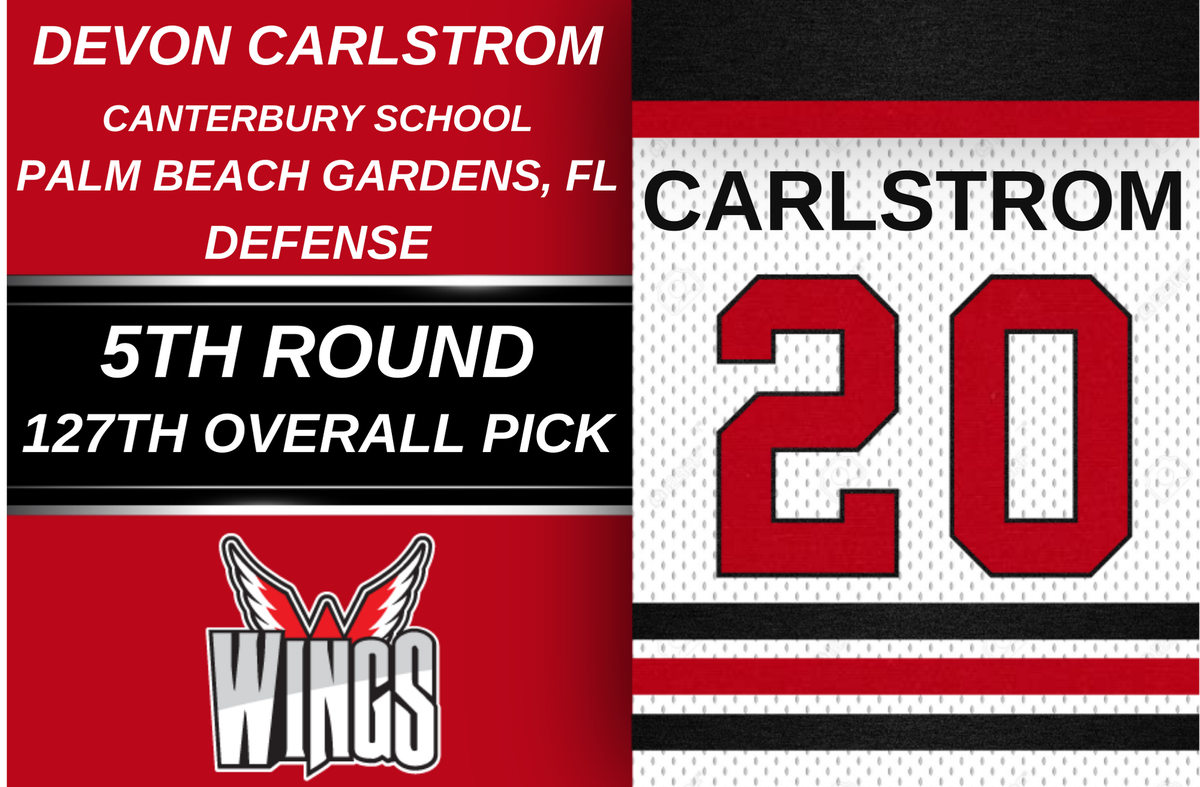 With our sixth pick in the 2020-21 <a href="/NAHLHockey/">NAHL</a> Draft (127th overall), your Wings have selected defenseman Devon Carlstrom from #PalmBeachGardensFL!

#WingsWay #NAHLDraft