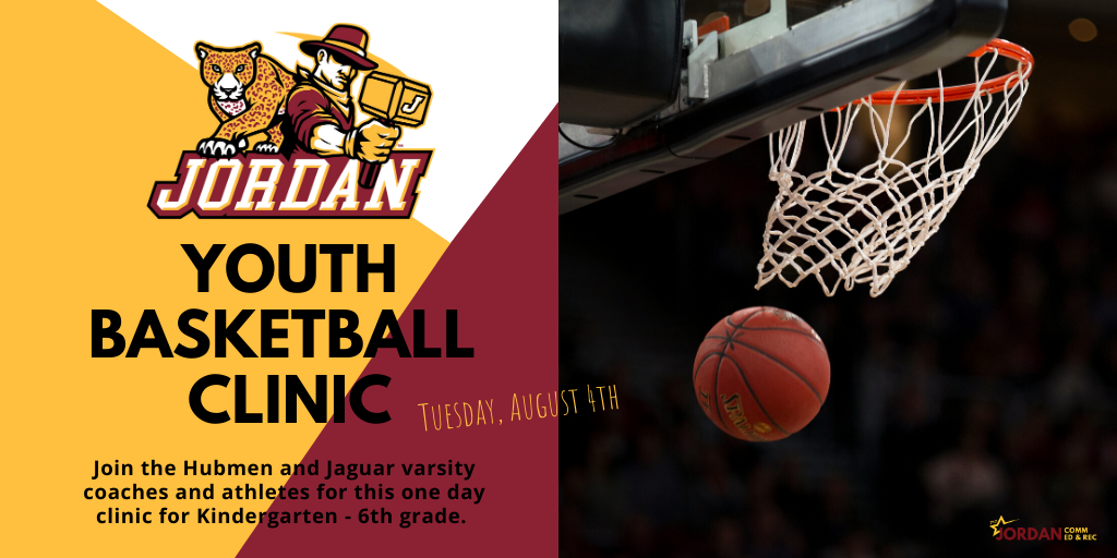 JordanComEdRec's tweet photo. Join us for the upcoming Jordan Youth Basketball Clinic. Check out all the details and registration information! https://t.co/mJJMEgRZbB Registration opens tomorrow, Tuesday, July 22nd at 8:00am https://t.co/jsks9VbEMJ