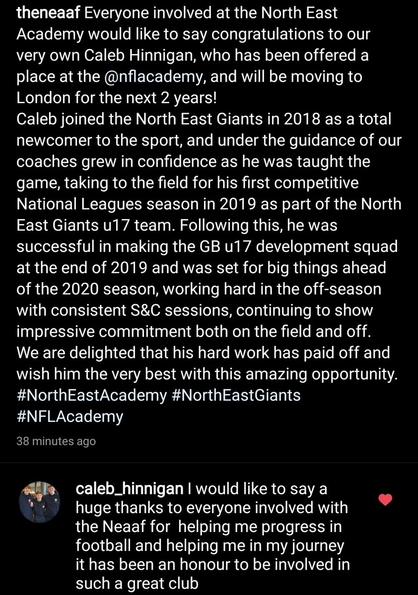 theneaaf's tweet photo. Huge congratulations to the North East Giants u17, Caleb Hinnigan who is off to London to be part of the @NFLAcademy - congratulations! https://t.co/U5CkbN2toO