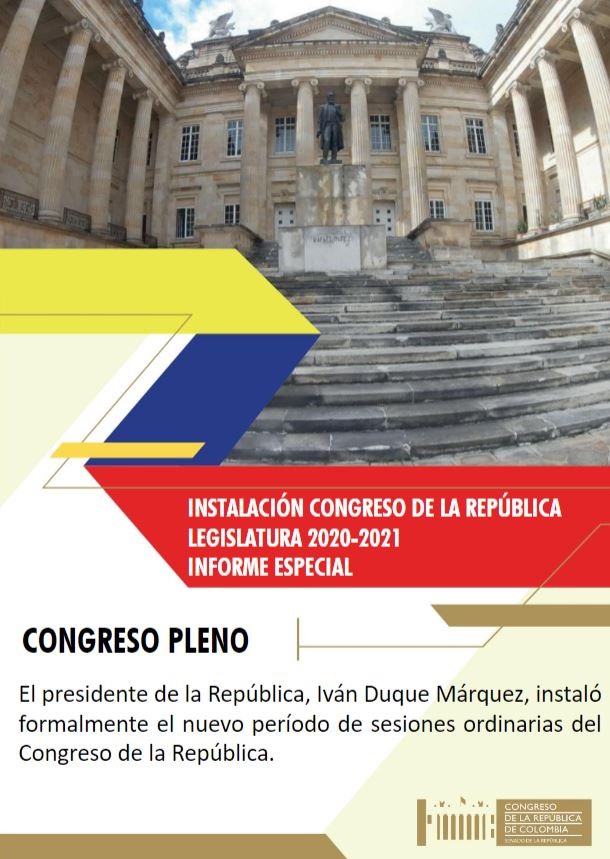 SecreSenado's tweet photo. Instalación de las sesiones ordinarias del Congreso de la República para la período Legislativo 2020 - 2021. Informe especial. https://t.co/JwCrQgNfwA @SENADOCAEL #NotiSecsen @SenadoGovCo @NoticieroSenado @CCongresoSenado https://t.co/ljyNaQy7yc
