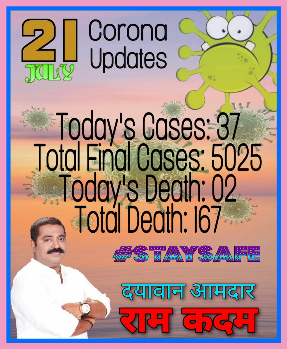 MaldeMonish's tweet photo. 21 July
#CoranaUpdates
#दयावान_आमदार_श्री_राम_कदम_साहेब
@ramkadam https://t.co/l2DxkBU57M
