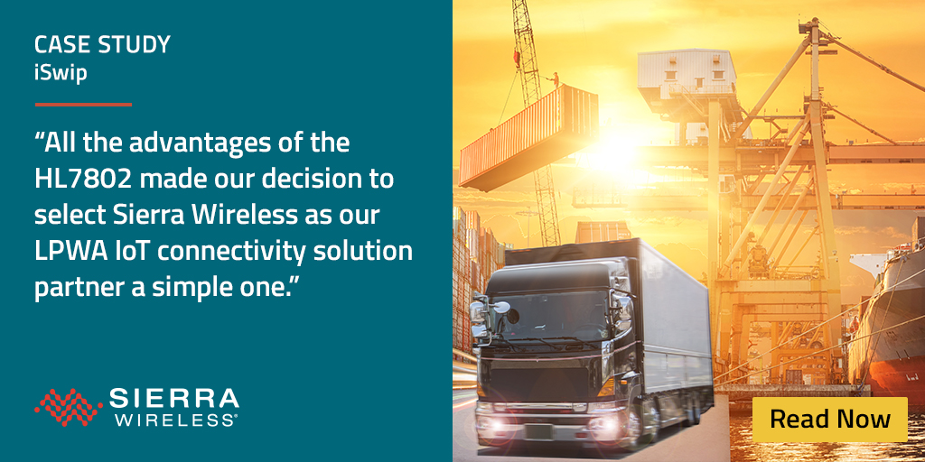 SierraWireless's tweet photo. France based #iSwip partners with companies globally to help them build and deploy #IoT applications. Find out how Sierra Wireless' Smart #Connectivity Solution helps them to maintain global #connectivity & track assets around the world: https://t.co/bzPljKKErx #LPWA https://t.co/fVdrKKjos3