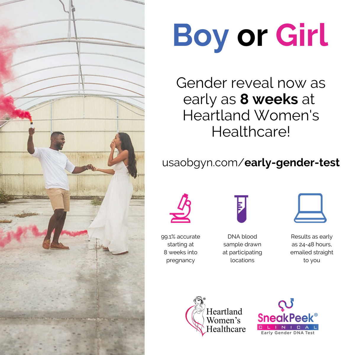 USAOBGYN's tweet photo. We are thrilled to announce that we are now offering Early Gender Testing at all 16 Heartland locations! https://t.co/TJNrmZgPNC
Expecting mothers do NOT need to be a Heartland patient to get the testing done. #SneakPeek #EarlyGenderTest #GenderReveal https://t.co/Luo1ELHULB